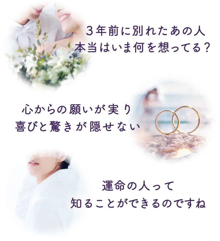電話占いシエロに寄せられた感想「3年前に別れた元彼と復縁できるなんて…！」「禁断の恋が実り喜びと驚きが隠せない」「運命の人って知ることができるのですね」